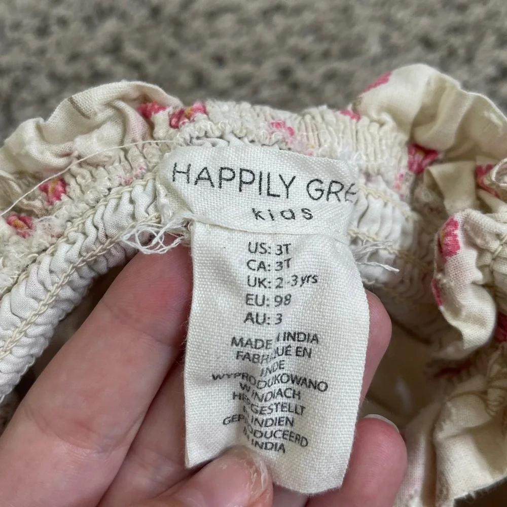 Happily Grey Girls Dress 3T Floral Ruffle Sleeveless Tiered Cotton‎ Beige Pink